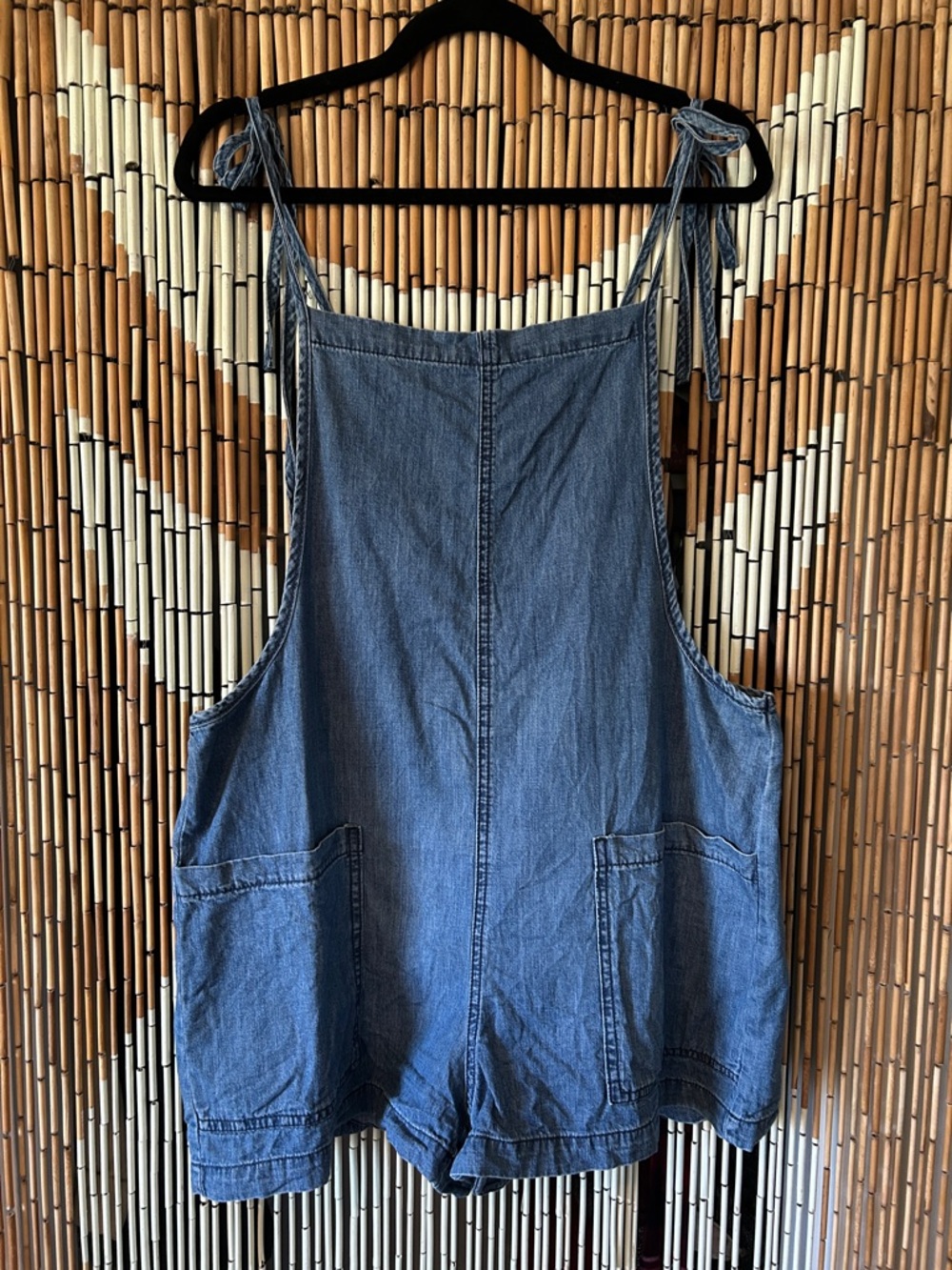 Vanilla Star Blue Denim Tie-Strap Romper Shorts